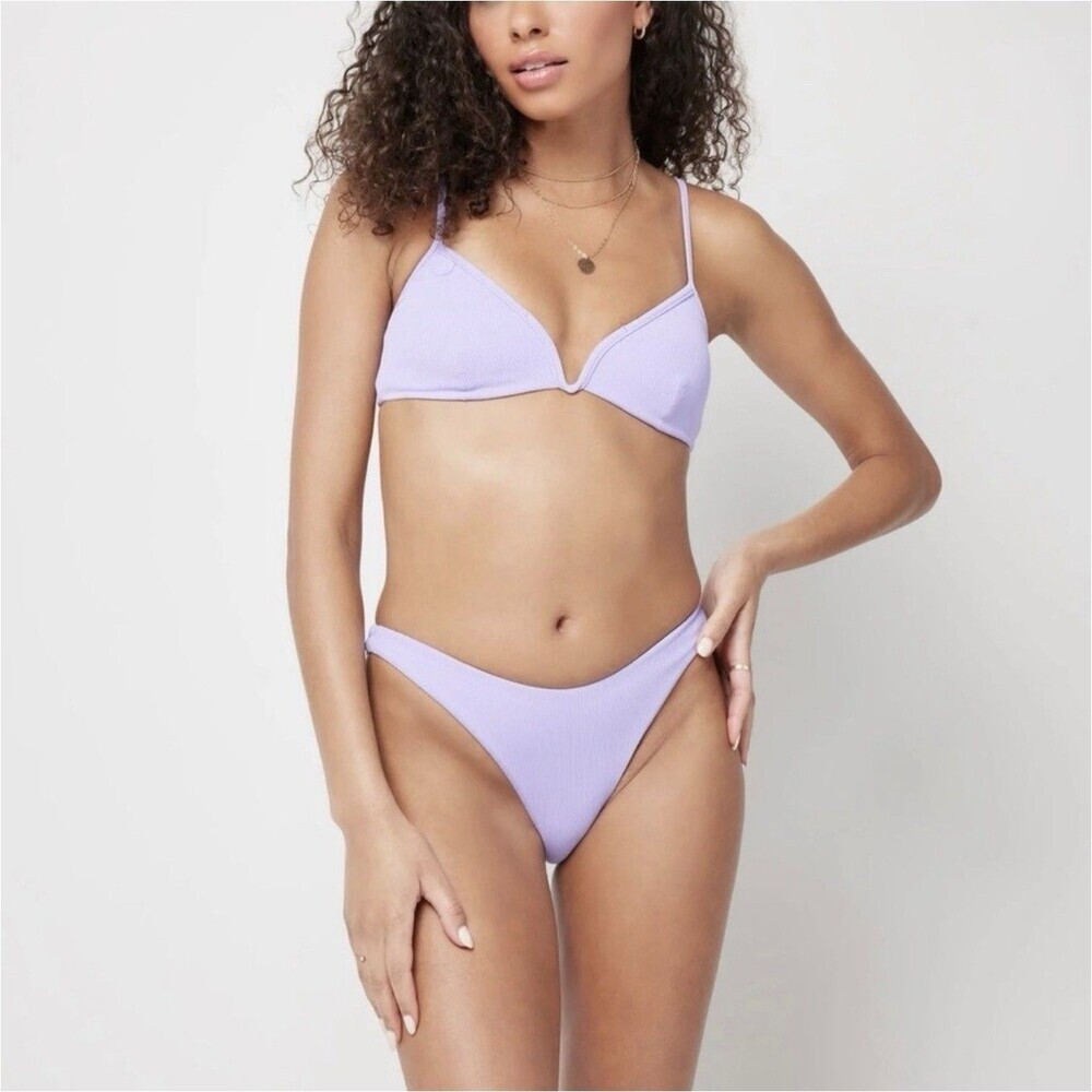 NWT L*Space Ribbed Cabana Bikini Bottoms Lavender Women’s Medium Purple High Leg
